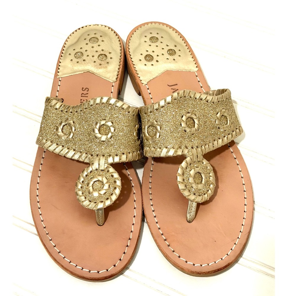 Jack Rogers Jacks Flat Sandal Gold Glitter Leather Thong Sandals Womens 9M